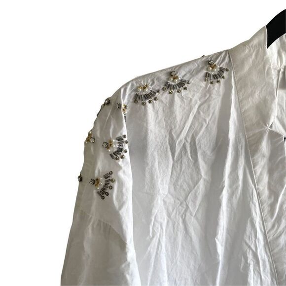 ESSENTIEL ANTWERP Cotton Popover Tunic Blouse Shirt Swim Coverup Beads White L - Picture 4 of 5